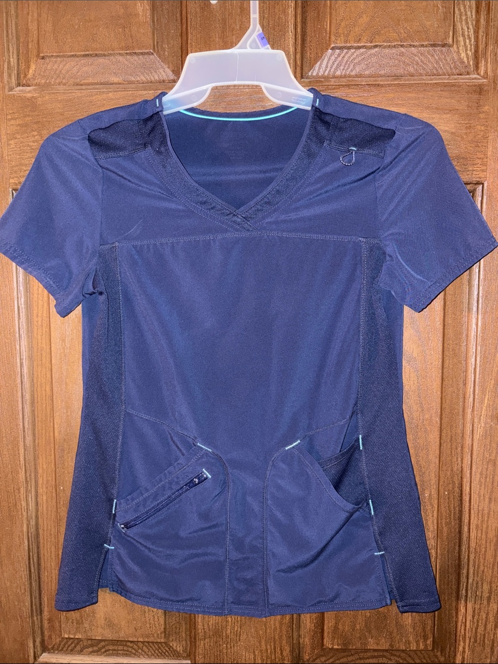 Navy Medical Scrub Top with Utility Pockets